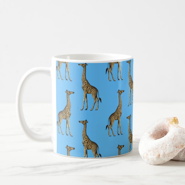 Caneca De Café Giraffe Lover Azul Animais Selvagens Zoo Africano  (Com Donut)