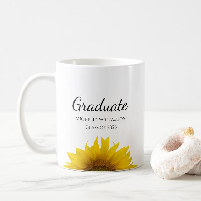 Caneca De Café Girassóis Amarelos Classe de Graduação 2025 (Com Donut)