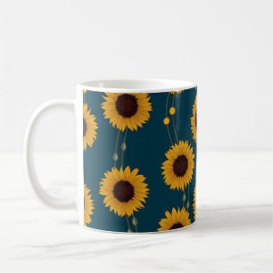 Caneca De Café Girassóis Amarelos em Listras Art Nouveau Retrô Fl