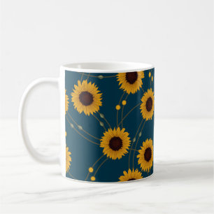 Caneca De Café Girassóis amarelos florais retro aleatórios Art No