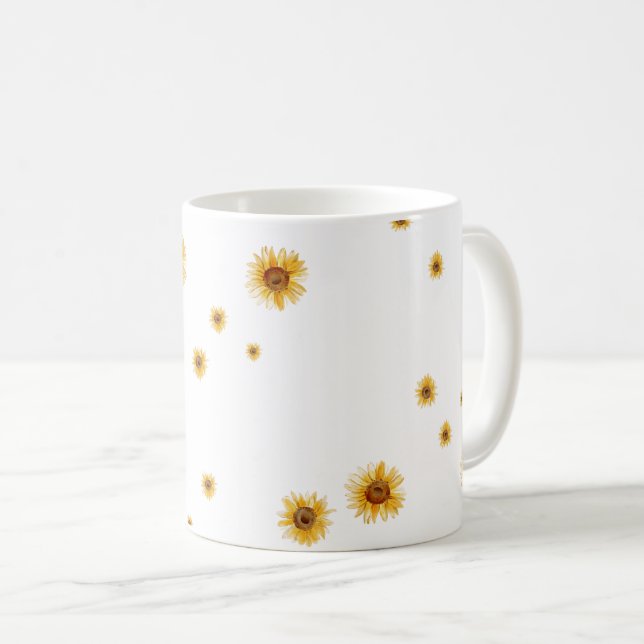 Caneca De Café Girassóis Aquarela (Frente Esquerda)