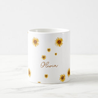 Caneca De Café Girassóis Aquarela Personalizados
