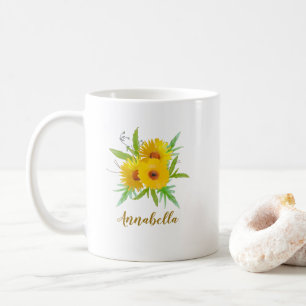 Caneca De Café Girassóis Boho com Presente de Nome
