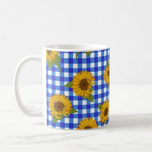 Caneca De Café Girassóis brilhantes em um fundo controlado. Vint