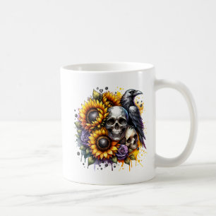 Caneca De Café Girassóis Corvos e Crânios