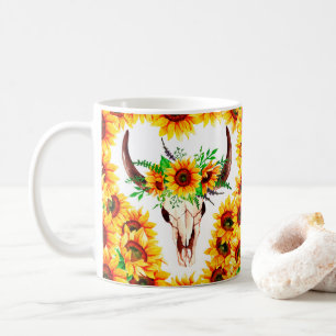 Caneca De Café Girassóis e Caveira Touro