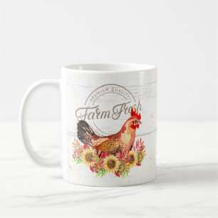 Caneca De Café Girassóis e frango de granja fresco 