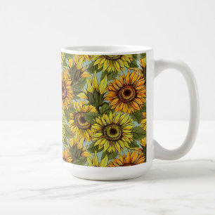 Caneca De Café Girassóis em Sage Background Foliage Orange Yello