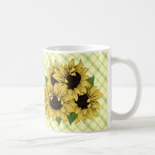 Caneca De Café Girassóis em Xadrezes