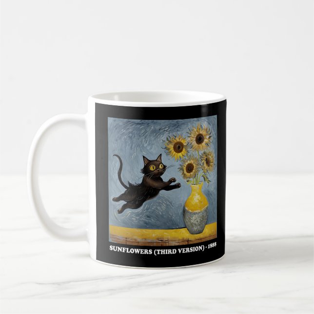 Caneca De Café Girassóis Gato-Memória Gráfico (Esquerda)