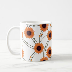 Caneca De Café Girassóis Laranja Florais Retro Art Nouveau Aleató
