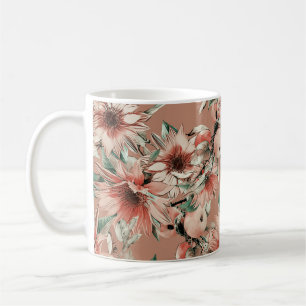 Caneca De Café Girassóis, maçãs: padrão de aquarela de outono