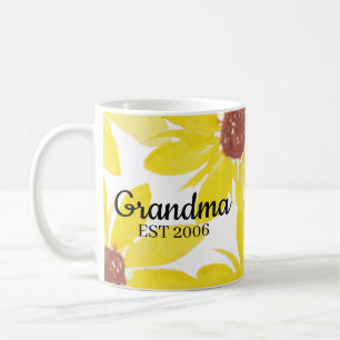 Caneca De Café Girassóis Mão Aquarela Mamãe Avó