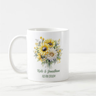 Caneca De Café Girassóis para Chá de Noiva Personalizado