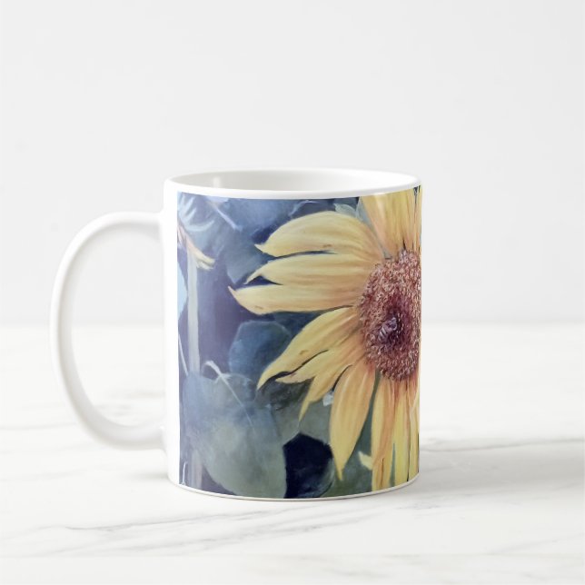 Caneca De Café Girassóis Pintados com uma Abelha (Esquerda)