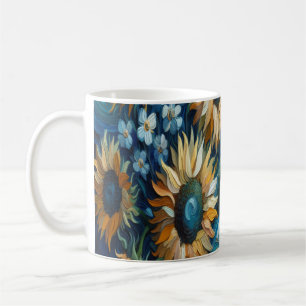 Caneca De Café Girassóis Radiantes com Surround Azul Tranquilo