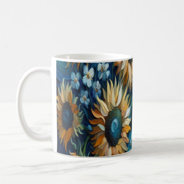 Caneca De Café Girassóis Radiantes com Surround Azul Tranquilo (Esquerda)