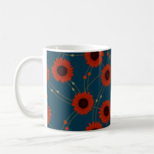 Caneca De Café Girassóis Vermelhos Art Nouveau Aleatórios Floral 