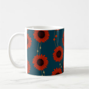 Caneca De Café Girassóis Vermelhos Art Nouveau Retro Florais List