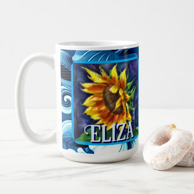 Caneca De Café Girassol à Noite Flor Floral Personalizado (Com Donut)