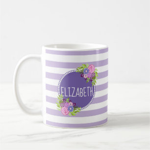 Caneca De Café Girassol Abstrato Floral Roxo Nome Monograma