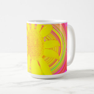 Caneca De Café Girassol Amarelo em espiral psicodélica