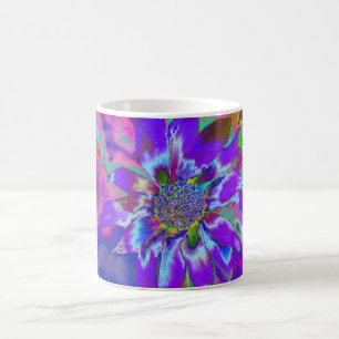 Caneca De Café girassol azul-abstrato   retro funky