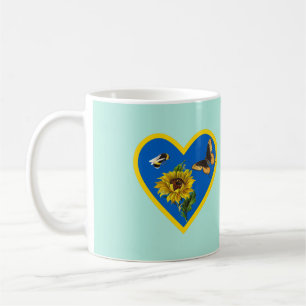 Caneca De Café Girassol Borboleta Azul Amarelo Coração na Casa 