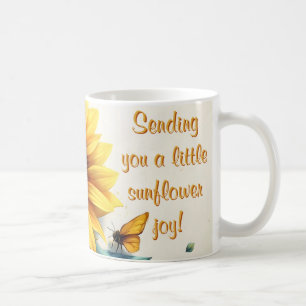 Caneca De Café Girassol com borboletas com texto personalizável