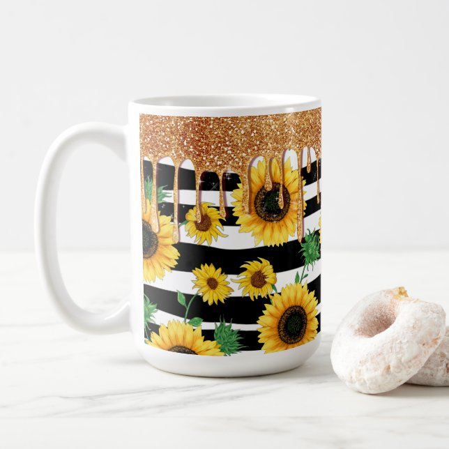 Caneca De Café Girassol com Dourado brilho (Com Donut)