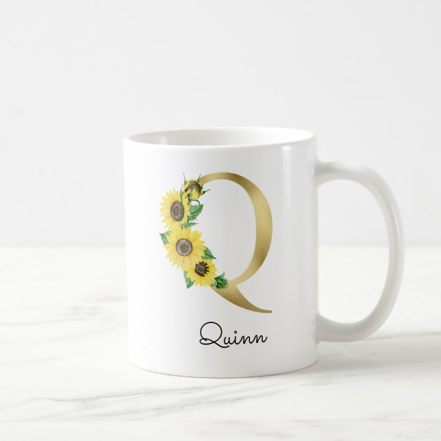 Caneca De Café Girassol Dourado monograma Q inicial (Direita)