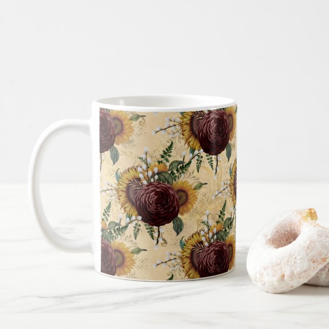 Caneca De Café Girassol e Ranunculus (Com Donut)