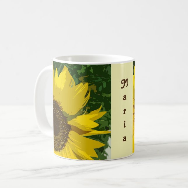 Caneca De Café Girassol Linda Bela Amarelo Amarelo Floral (Frente Esquerda)
