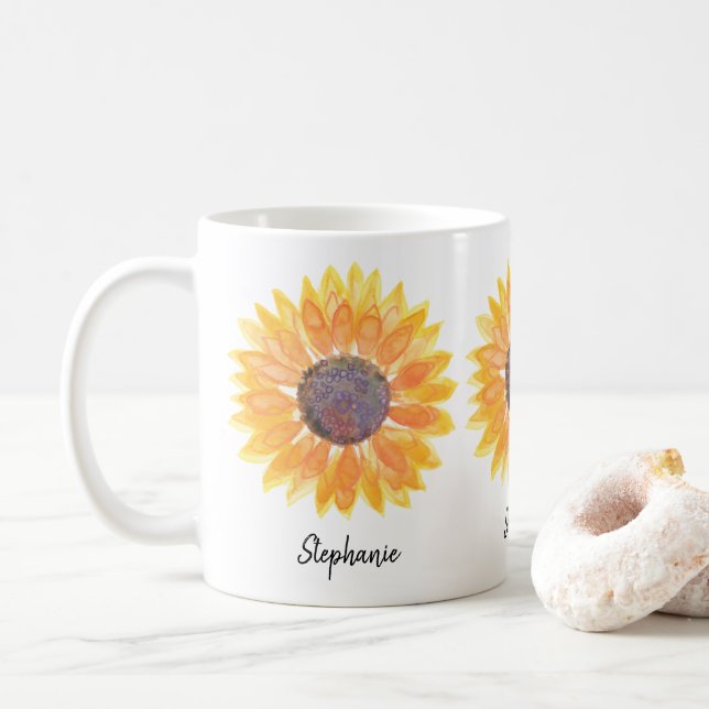Caneca De Café Girassol Personalizado  (Com Donut)