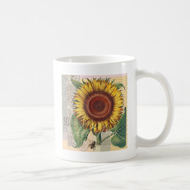 Caneca De Café Girassol Vintage Damask Flower Art (Direita)