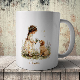 Caneca De Café Girl and Puppy
