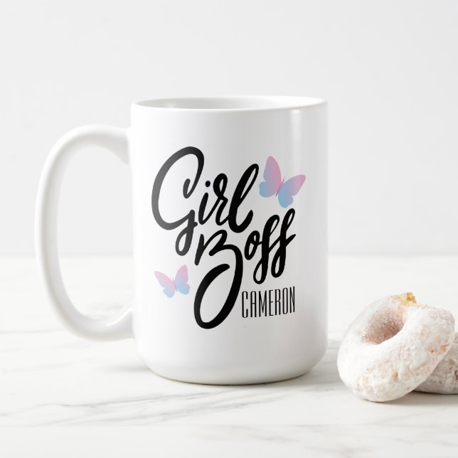 Caneca De Café GIRL BOSS | Tipografia Retroativa Personalizada (Com Donut)
