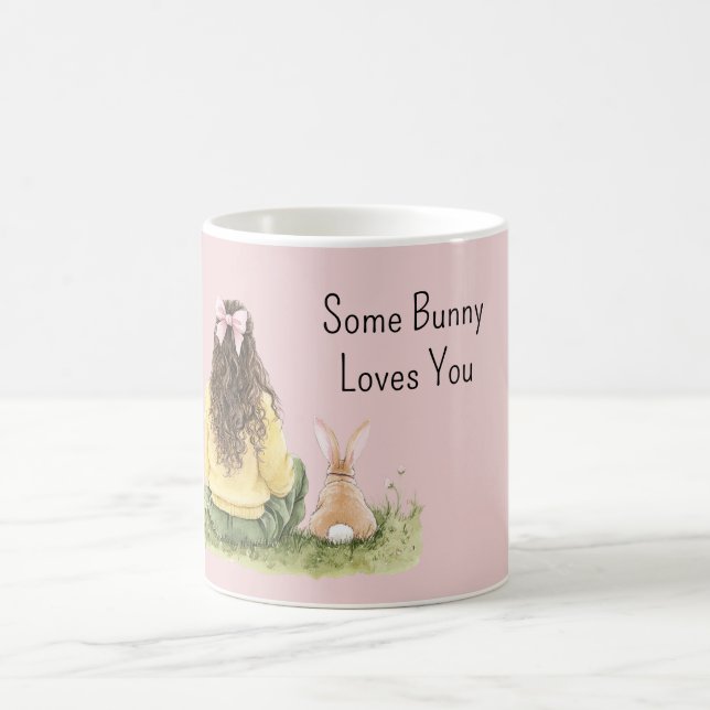 Caneca De Café Girl Pink Bow Some Bunny Loves You (Centro)