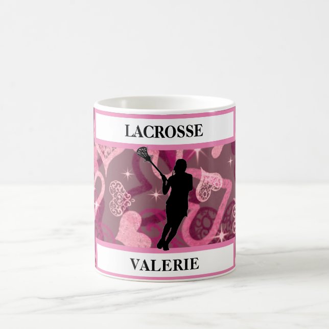 Caneca De Café Girls Lacrosse Flutuante Rosa Hearts (Centro)