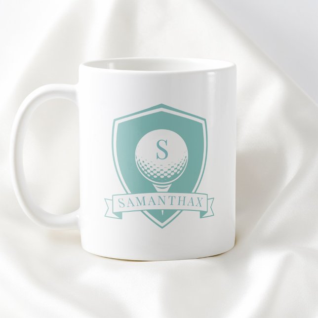 Caneca De Café Girly Blue Green Modern Name Initial Monogram (Girly Blue Green Modern Name Initial Monogram Coffee Mug)