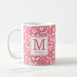 Caneca De Café Girly Blush Tropical Flowers Monograma