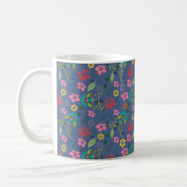 Caneca De Café Girly Bohemian Flowers Slate Blue (Esquerda)