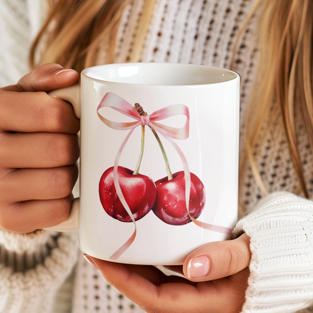 Caneca De Café Girly Coquette Cherry (Criador carregado)
