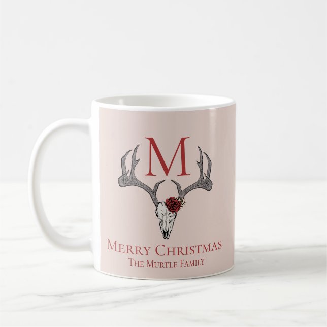 Caneca De Café Girly Country Xmas Reindeer Skull e Rosas (Esquerda)