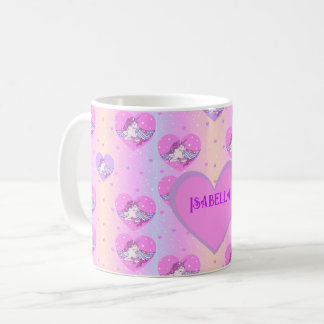 Caneca De Café Girly Cute Pink e Purple Unicorns & Hearts Mug