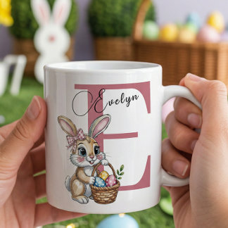 Caneca De Café Girly Easter Basket Rabbit Custom Name Easter Gift