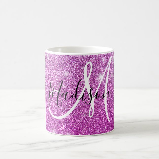 Caneca De Café Girly & Glam Purple Glitter Sparkles Nome do Monog (Centro)