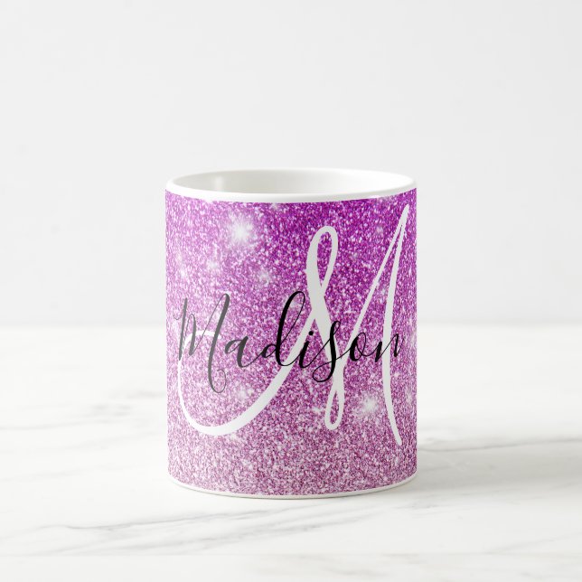 Caneca De Café Girly & Glam Purple Glitter Sparkles Nome do Monog (Centro)