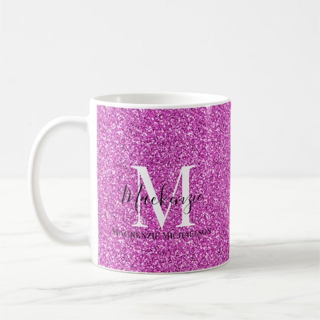 Caneca De Café Girly Hot Pink - Nome do Monograma (Esquerda)