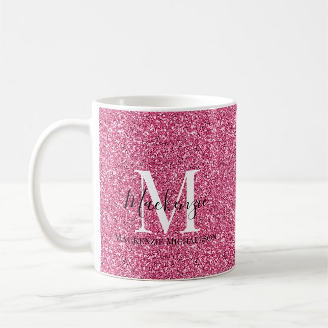 Caneca De Café Girly Pink Glitter Monographic Name (Esquerda)